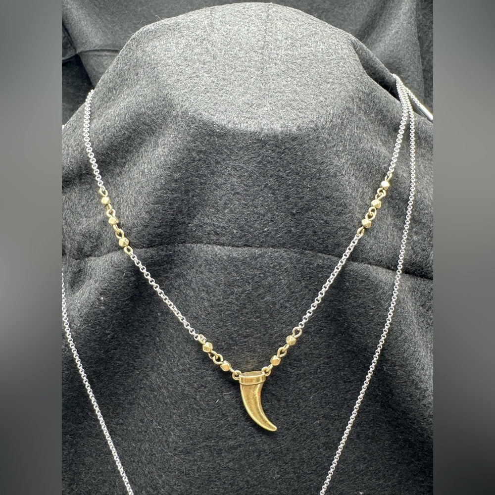 Lucky Brand Horn Bead Chain Gold Silver Two Tone Lg Faux Ivory Horn Red Crystals - Picture 5 of 10